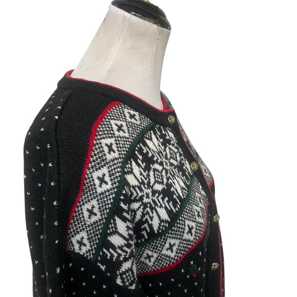 Koret Vintage Christmas Cardigan Sweater size Medium Fair Isle Snowflake Granny - Picture 6 of 12